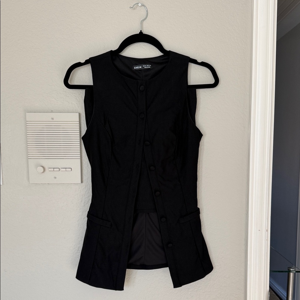 Black Sleeveless Button-Up Vest with Skirt